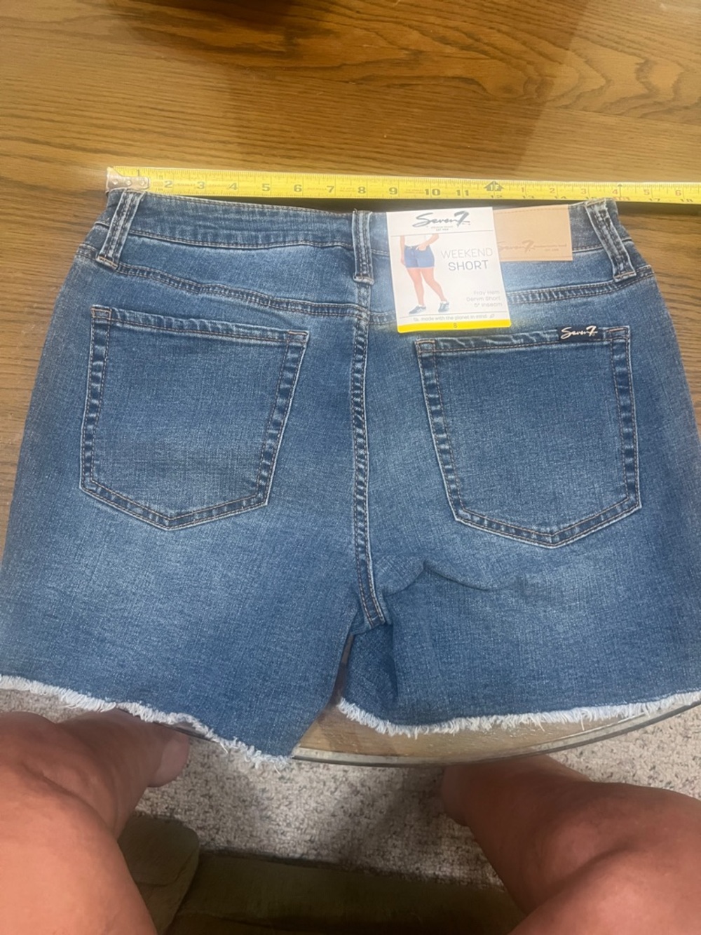 Seven7 Medium Wash Frayed Hem Denim Shorts